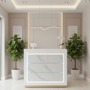 Radiant Reception Counter for Contemporary Salon Entrances