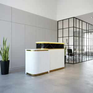 Eclipse Reception Counter Available in Multiple Sizes for Modern Salon Entrances