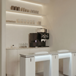 Double White Silver Manicure Tables for Modern Multi-Seat Salons